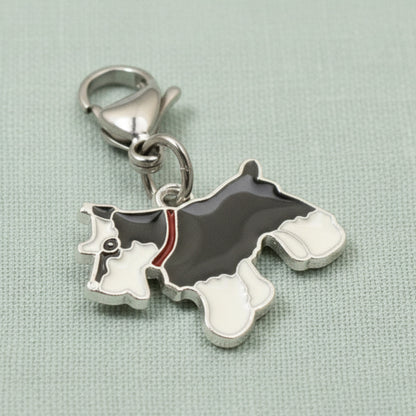 Schnauzer Dog Clip-On Charm, Black and White Enamel, Lobster Clasp Bag Accent