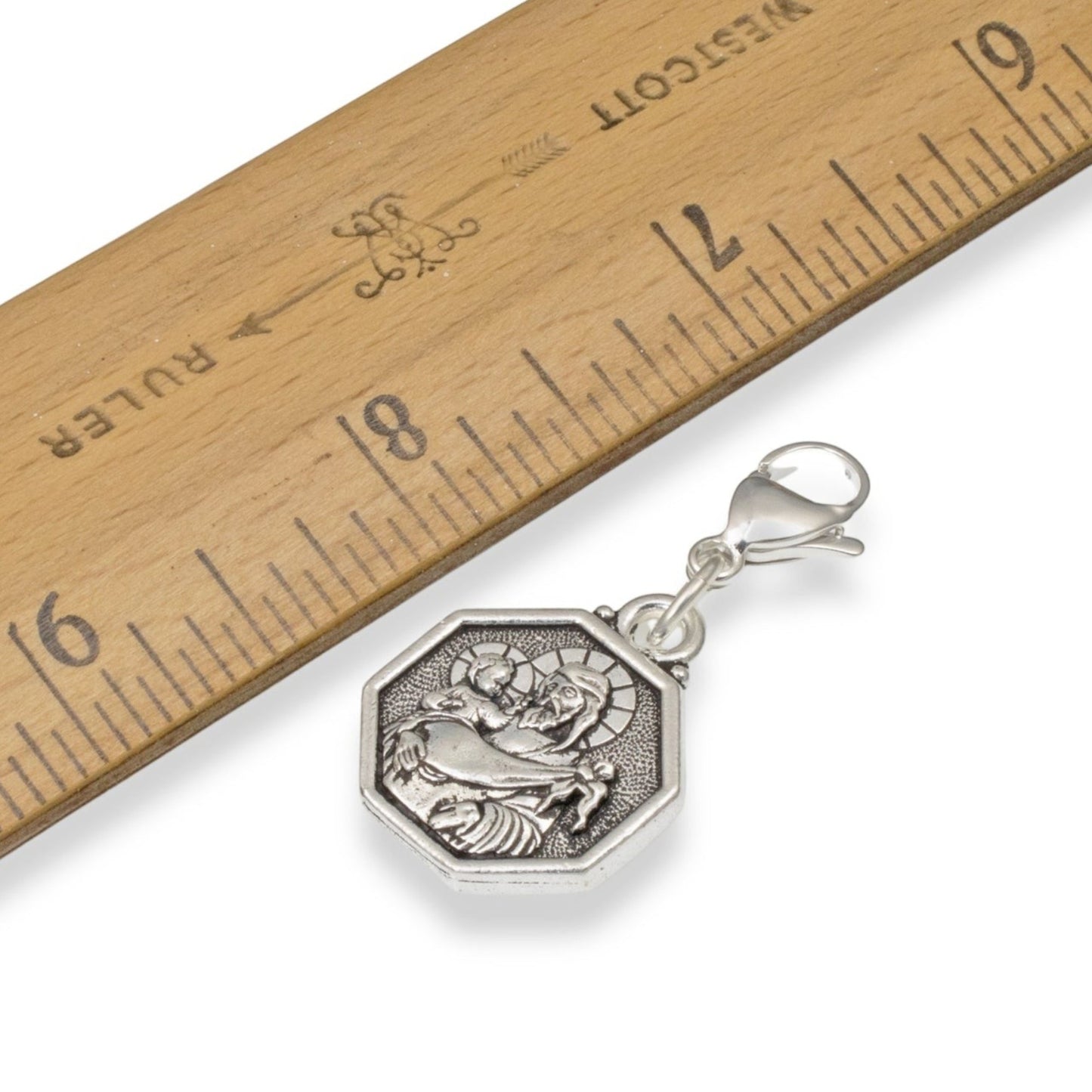 Saint Christopher Clip-On Charm: Silver Double Sided Travel Protection Faith Gift