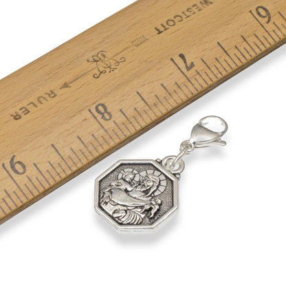 Saint Christopher Clip-On Charm: Silver Double Sided Travel Protection Faith Gift