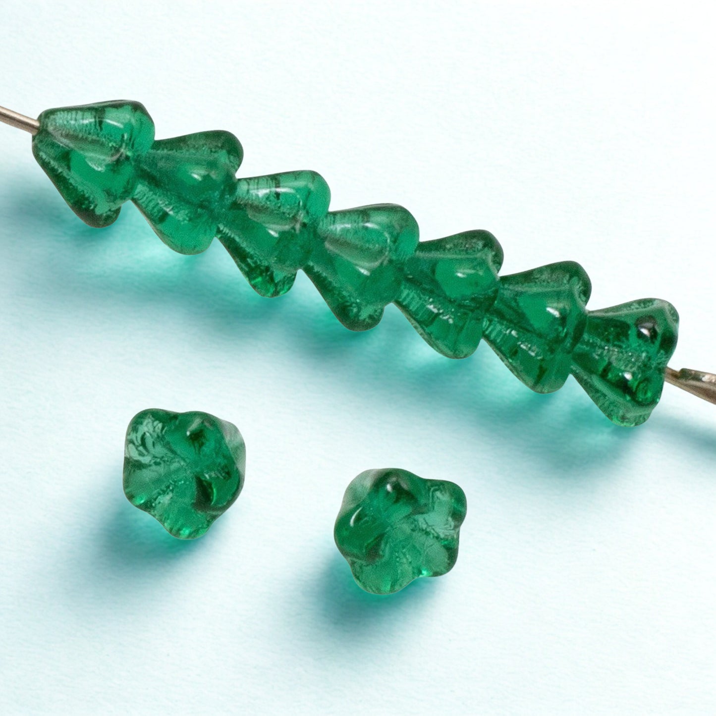 100pcs Teal Green Czech Glass Mini Bell Flower Beads, 4x6mm Spring Garden Beads