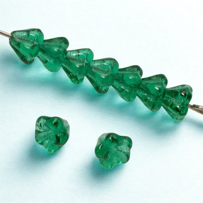 100pcs Teal Green Czech Glass Mini Bell Flower Beads, 4x6mm Spring Garden Beads