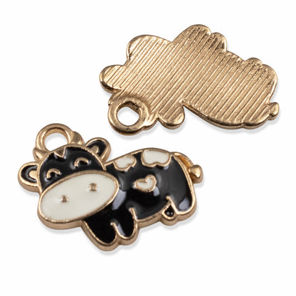 Black Cow Charms 6-Pack, Enamel Metal Pendants, Farm Country Jewelry Supply