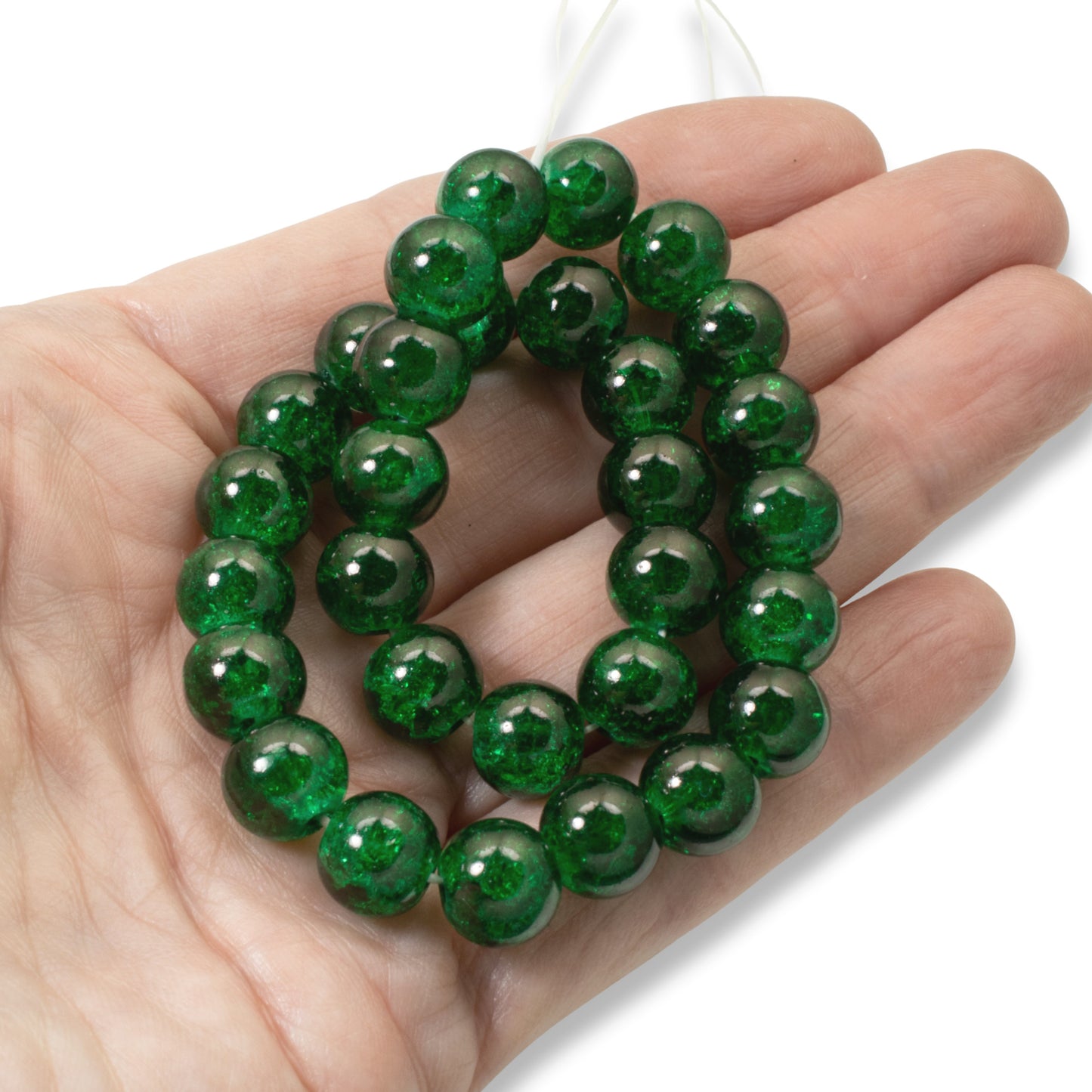 Emerald Green Crackle Beads 30-Pack, 10mm Round Glass Beads, Christmas Holiday Jewelry & Crafts