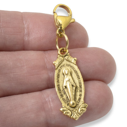 Miraculous Medal Clip On Charm: Gold Virgin Mary Catholic Jewelry Gift