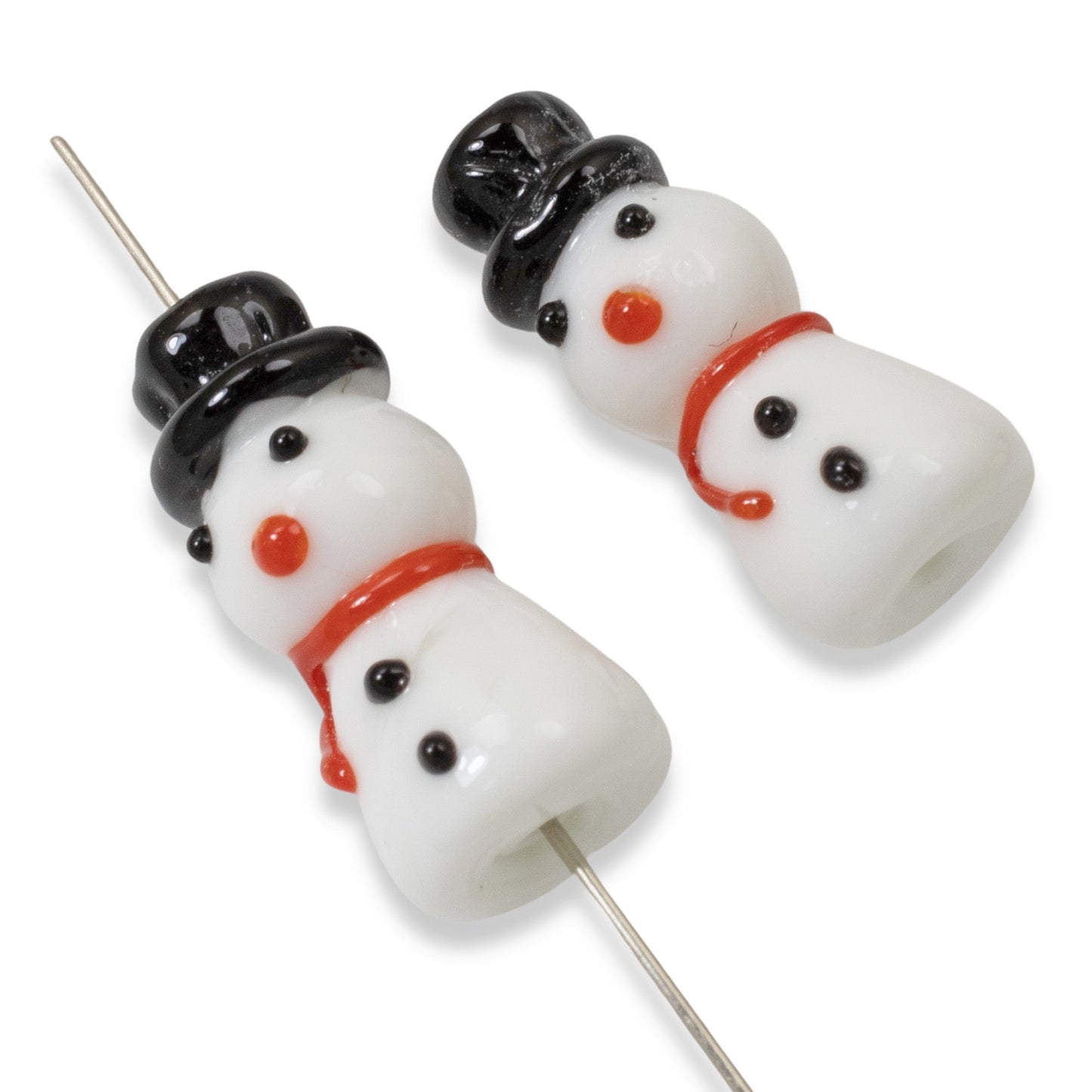 4-Pack Snowman Beads, Christmas Holiday Lampwork for Jewelry Making & Crafts