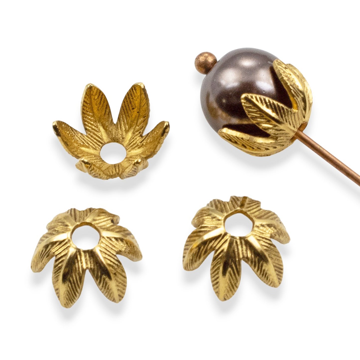 Daisy Bead Caps 8mm Antique 24K Gold-Plated Pewter 4Pcs Floral Findings USA Made