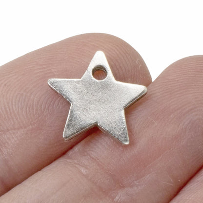 Celestial Silver Star Charms, 2Pc Metal Stamping Flat Tags, Personalized Earring and Charm Necklace Supplies