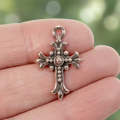 Fleur Cross Charms: Antique Copper Faith Necklace Rosary Pendant 2-Pack