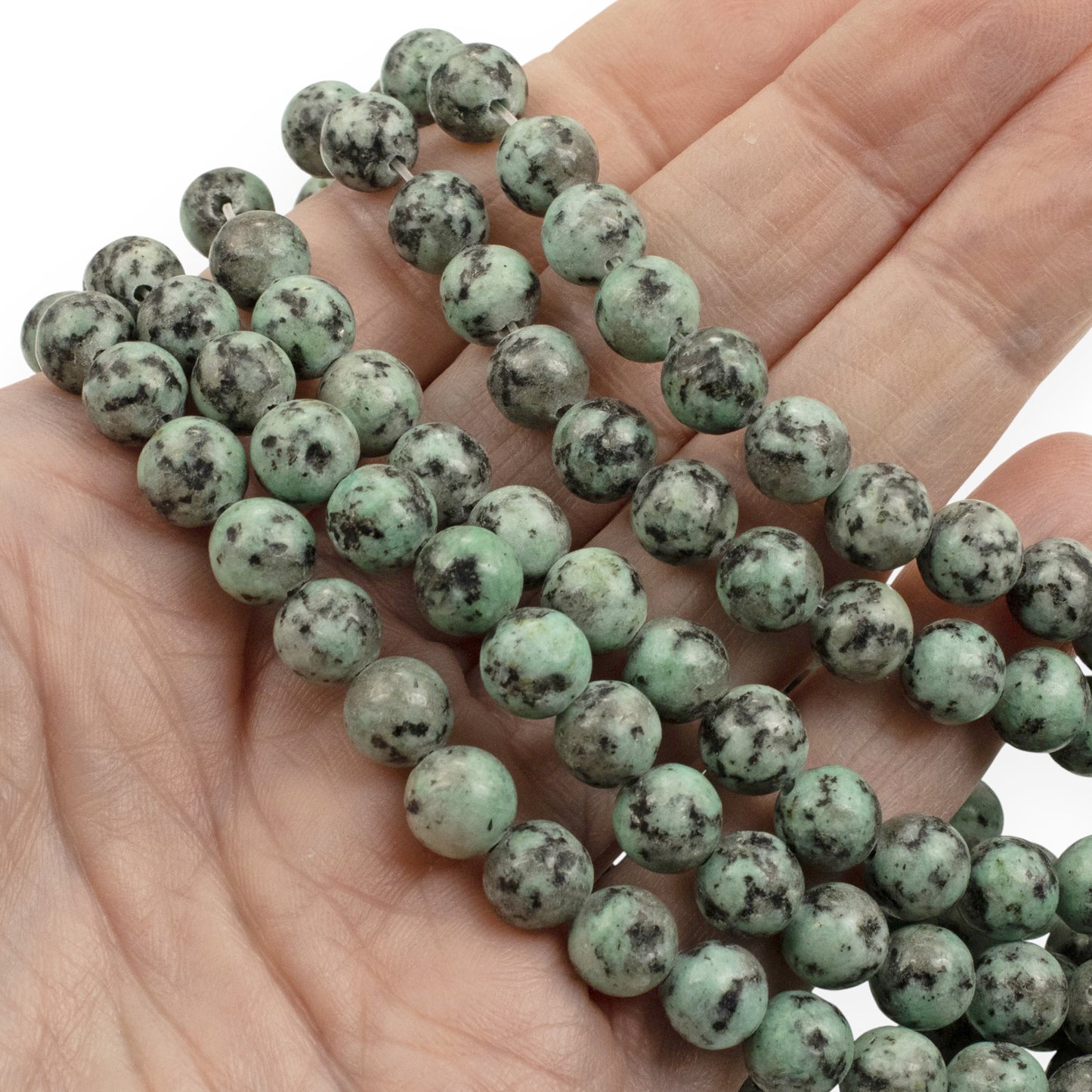 Sesame Jasper Beads: Sage Green 8mm Round Natural Stone 15-Inch Strand 48Pcs