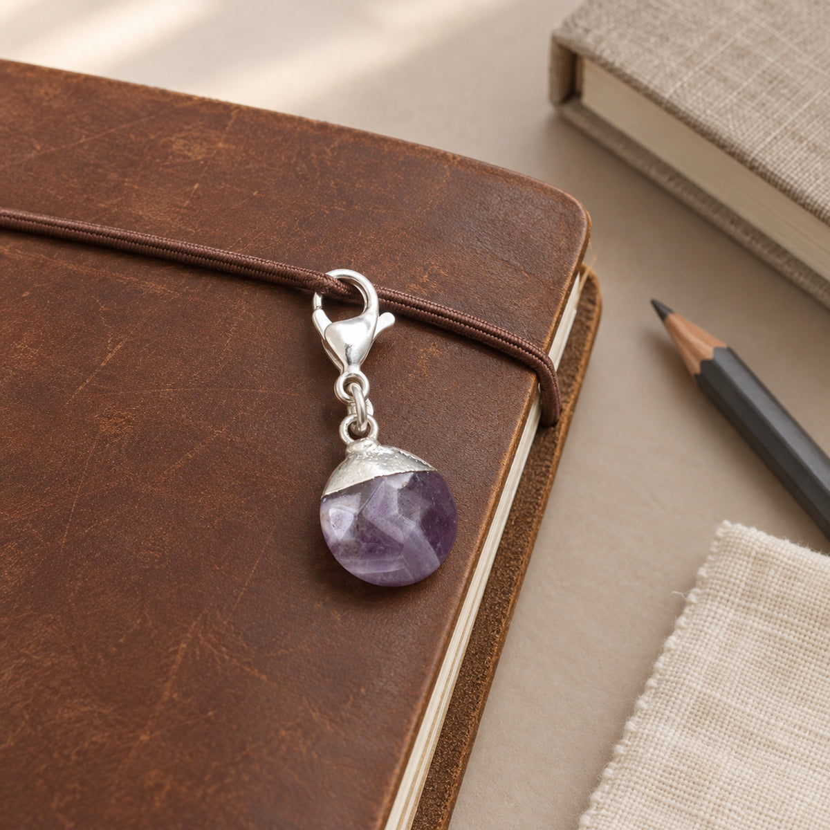 Purple Amethyst Clip-on Charm, Stylish Stone Bag Accessory Easy Clasp Attachment