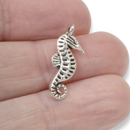 12 Silver Seahorse Charms -Versatile Seaside Pendants - Beach-Inspired Jewelry-Making and Crafts