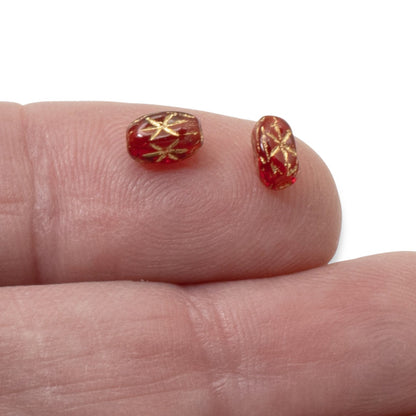 Red Rice Beads Gold Star, 50-Pack Czech Glass Christmas Holiday Jewelry