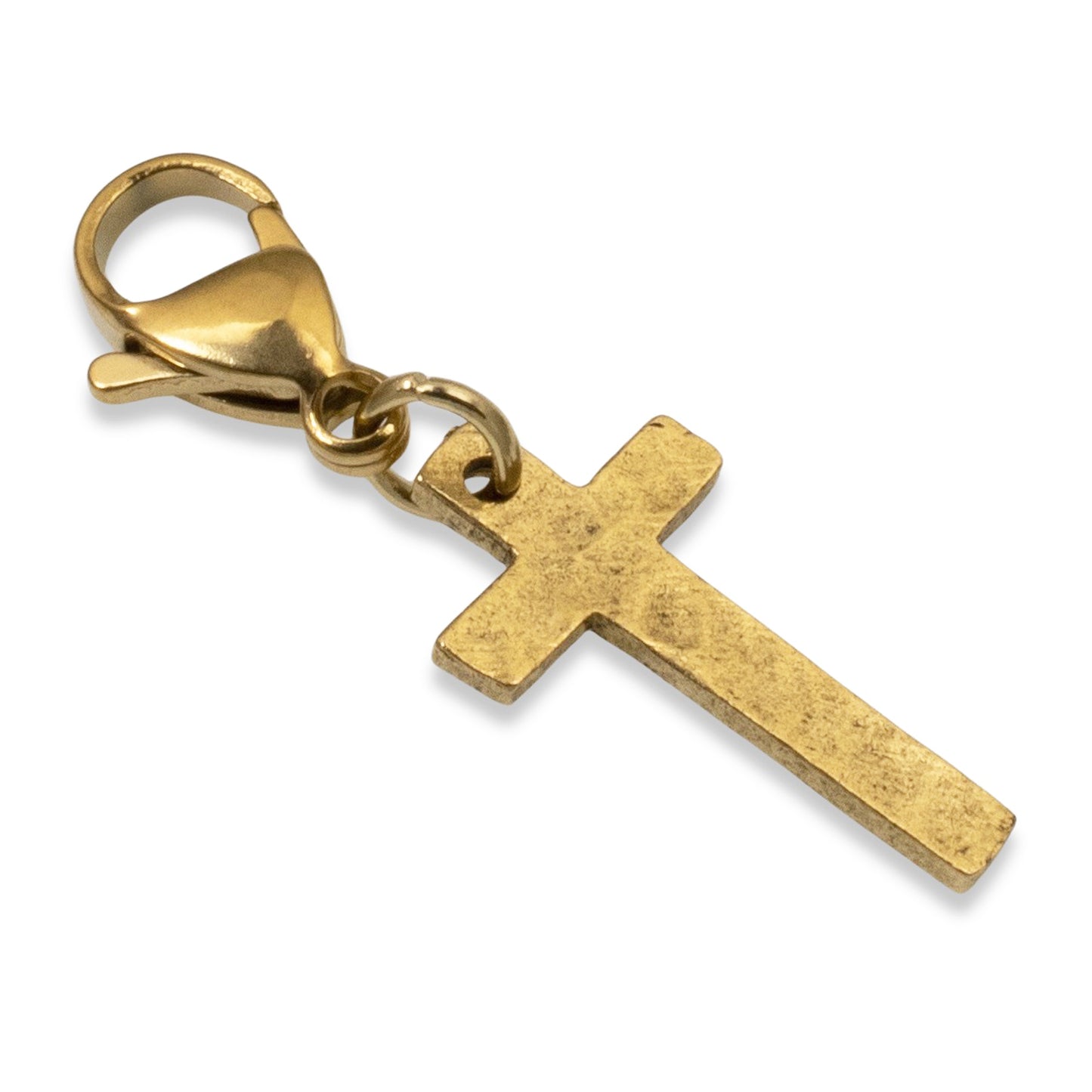 Gold Cross Clip-On Charm: 24k Plated Hammered Finish Religious Pendant Jewelry