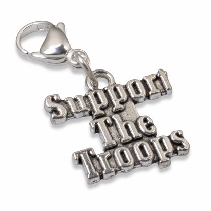 Support the Troops Clip On Charm: Military Pride Patriotic Gift Silver 1 1/2"