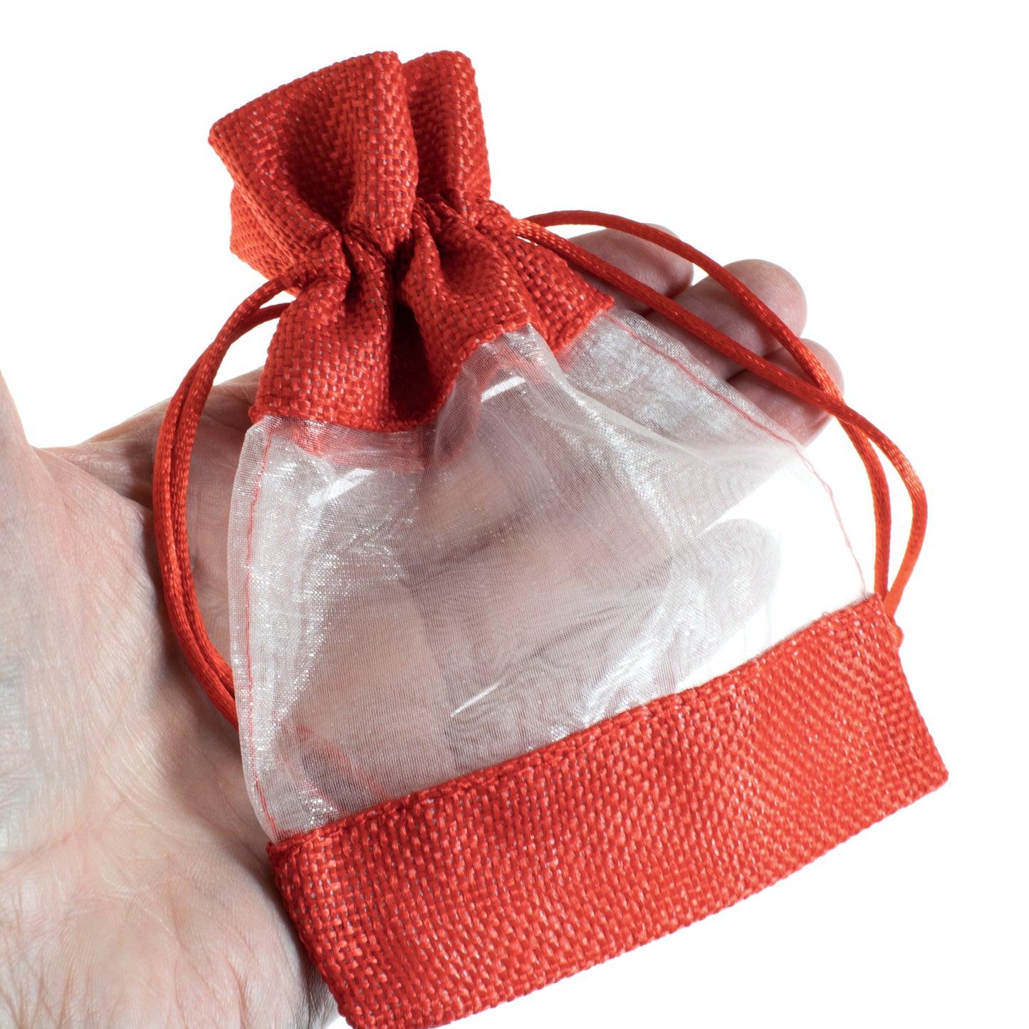 10 Festive Red Fabric Drawstring Bags, Small Gift, Treats, Party Favor Pouch