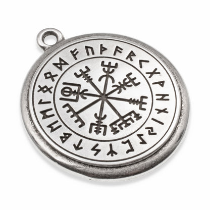 Viking Pendant Silver Vegvisir Compass: Norse Symbol Rune Protection Charm 1Pc