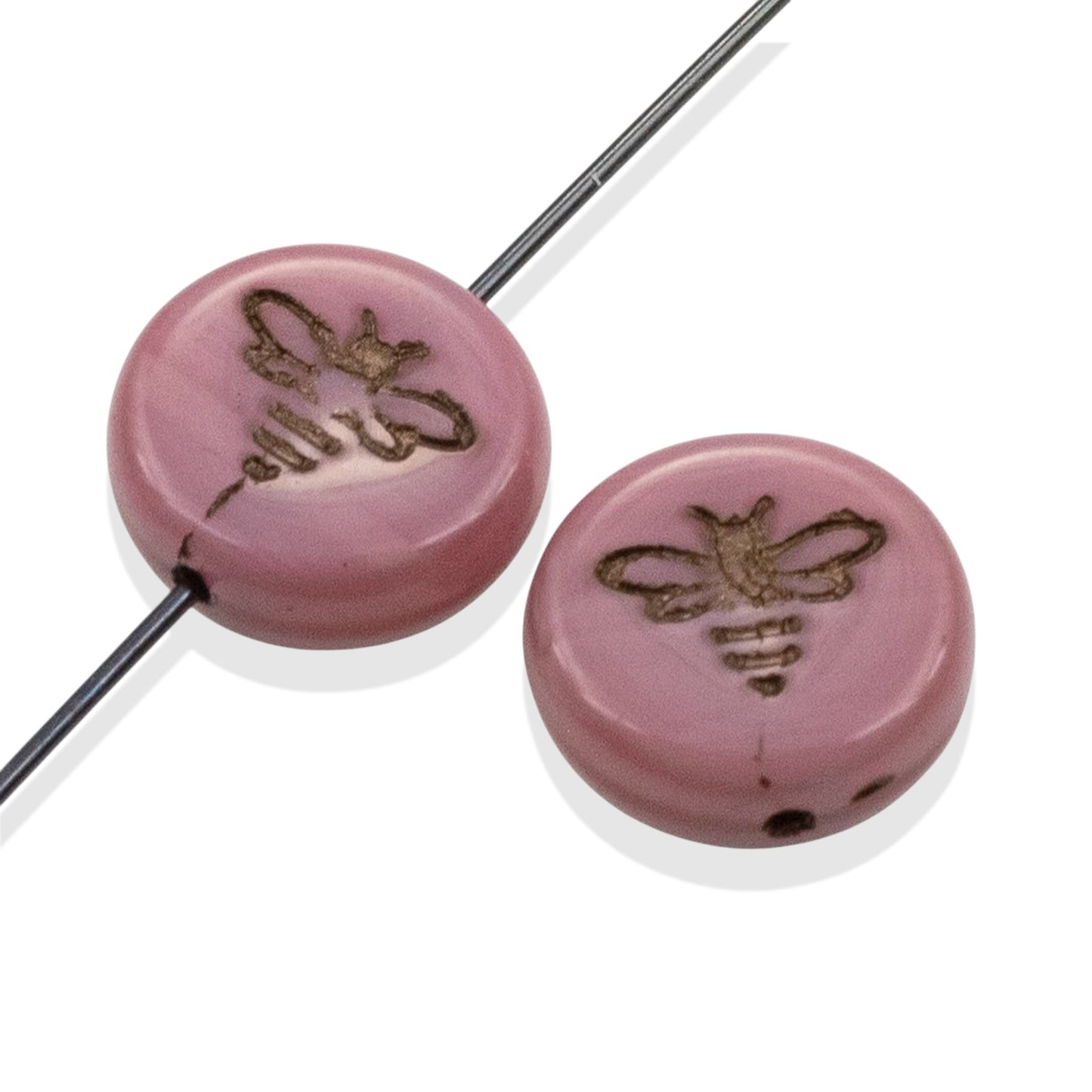 Pink Bee Beads: Czech Glass 12mm Coin Silk Rose 6 Pack Spring Nature Jewelry Making