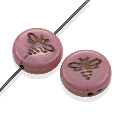 Pink Bee Beads: Czech Glass 12mm Coin Silk Rose 6 Pack Spring Nature Jewelry Making