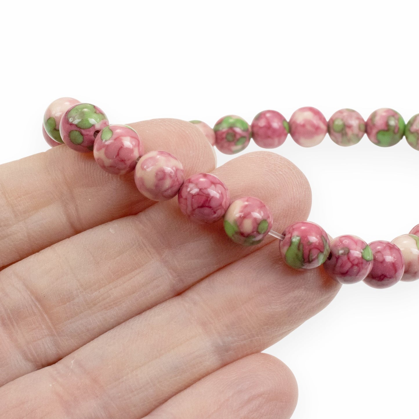 Pink Rain Flower Stone Beads: 8mm Natural Gemstone Spring Garden Jewelry 15" Strand