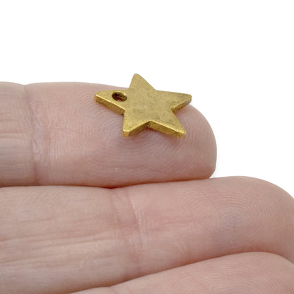 Celestial Gold Star Charms, 2Pc 24k Plated Metal Stamping Flat Tags DIY Jewelry
