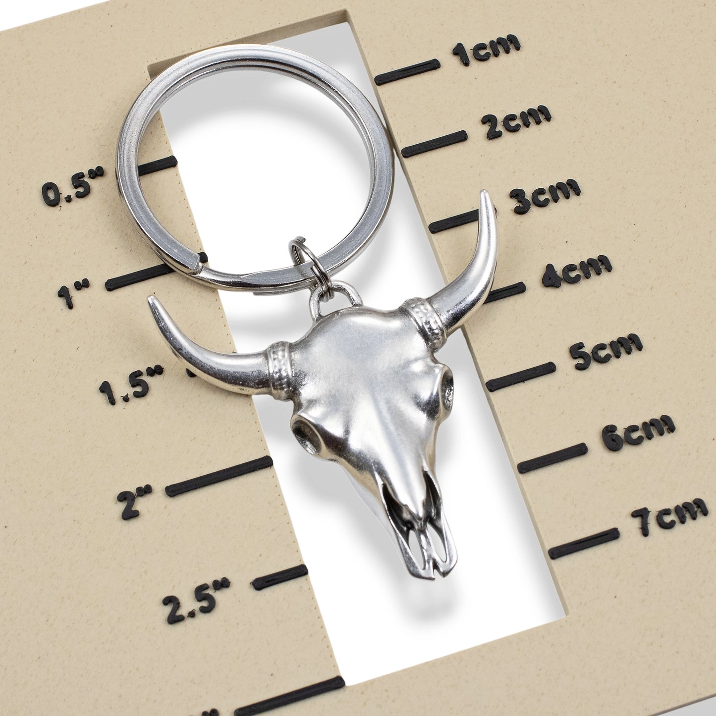Cowgirl Keychain Western Steer Skull: Silver Longhorn Cowboy Ranch Pendant