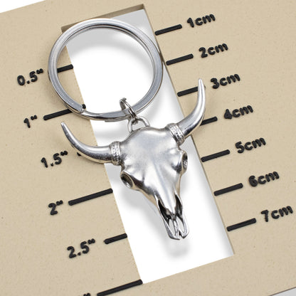 Cowgirl Keychain Western Steer Skull: Silver Longhorn Cowboy Ranch Pendant