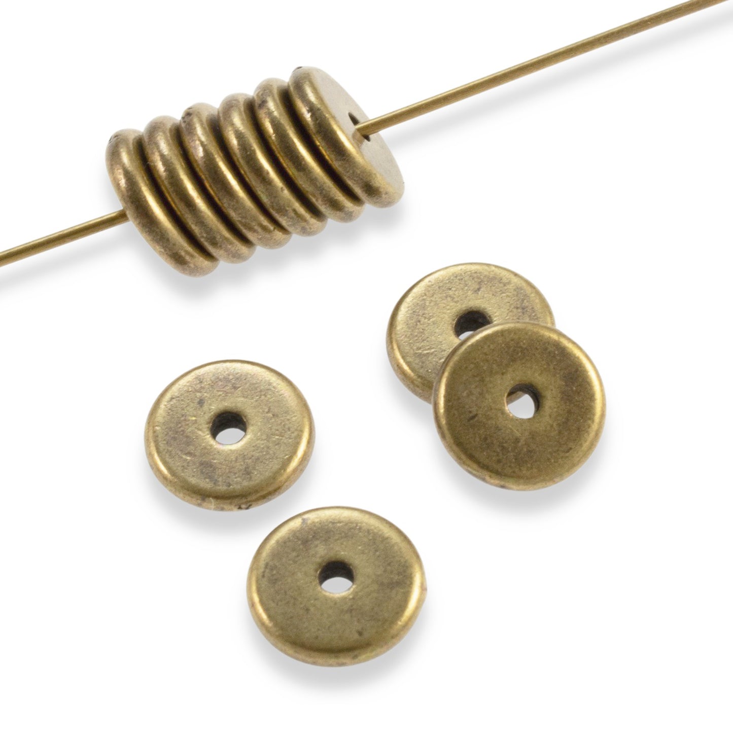 100/Pkg Antique Brass Spacer Beads, 8mm TierraCast Disk for Jewelry Making