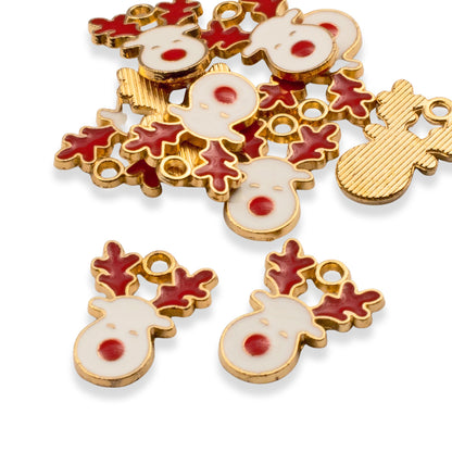 Red Reindeer Christmas Charms, 10-Pack Enamel Holiday Deer Face Pendants