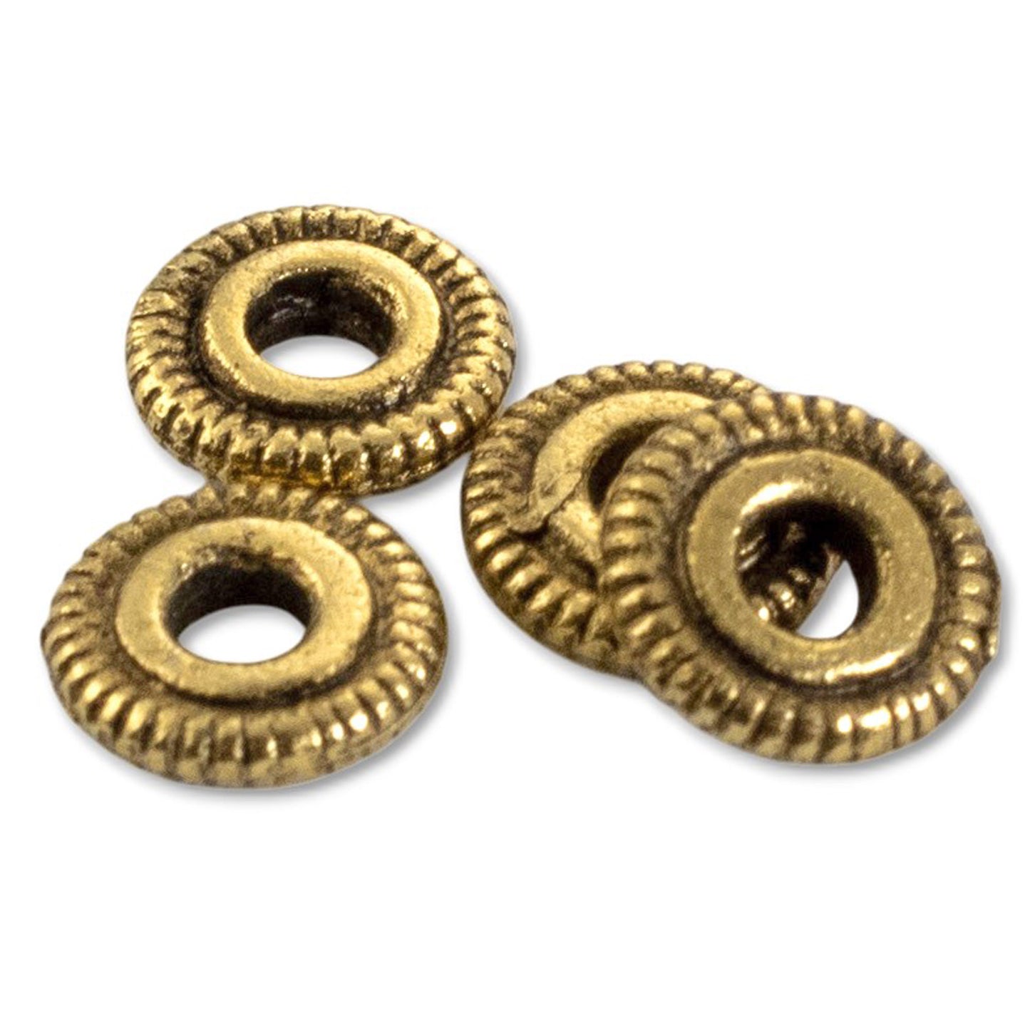 Antique Gold Spacer Beads 6mm: Line Edge Large Hole Pewter 10-Pack USA