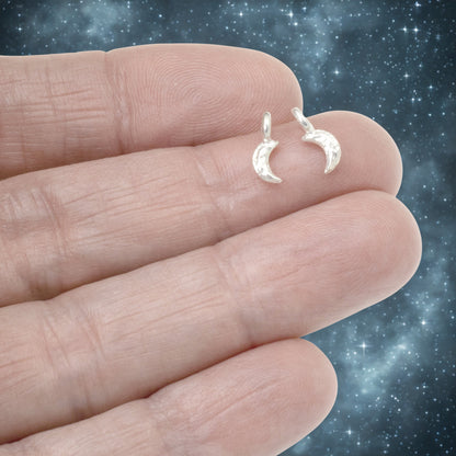 Silver Crescent Moon Charms 10pc, Celestial Jewelry Making, Minimalist Moon Pendants for Leather Cord