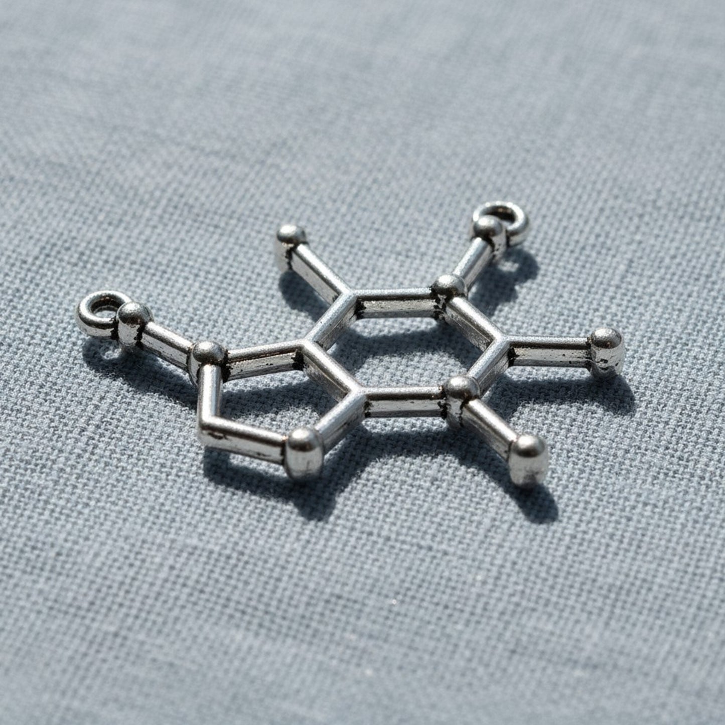 Caffeine Molecule Connector: Antique Silver Science Charm 20-Pack Jewelry Making