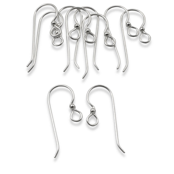 10 Premium Sterling Silver Ear Wires + 2mm Bead - Regular Loop - USA Made
