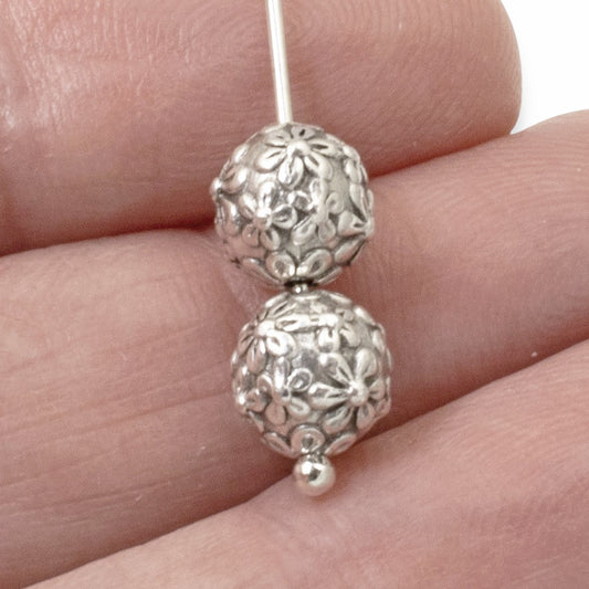 Silver Floral Beads 4-Pack 8mm TierraCast Wedding Nature Jewelry Making Supplies