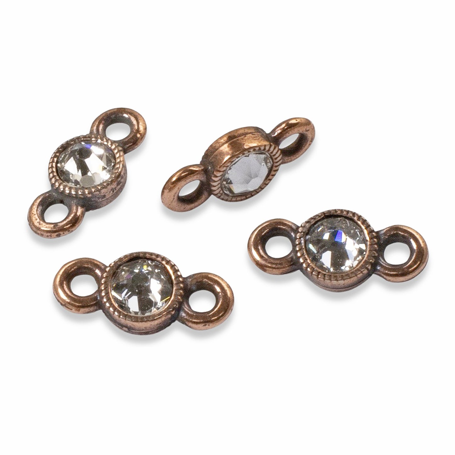 4 Copper Brilliance Links with European Crystal Accents for DIY Jewelry Making