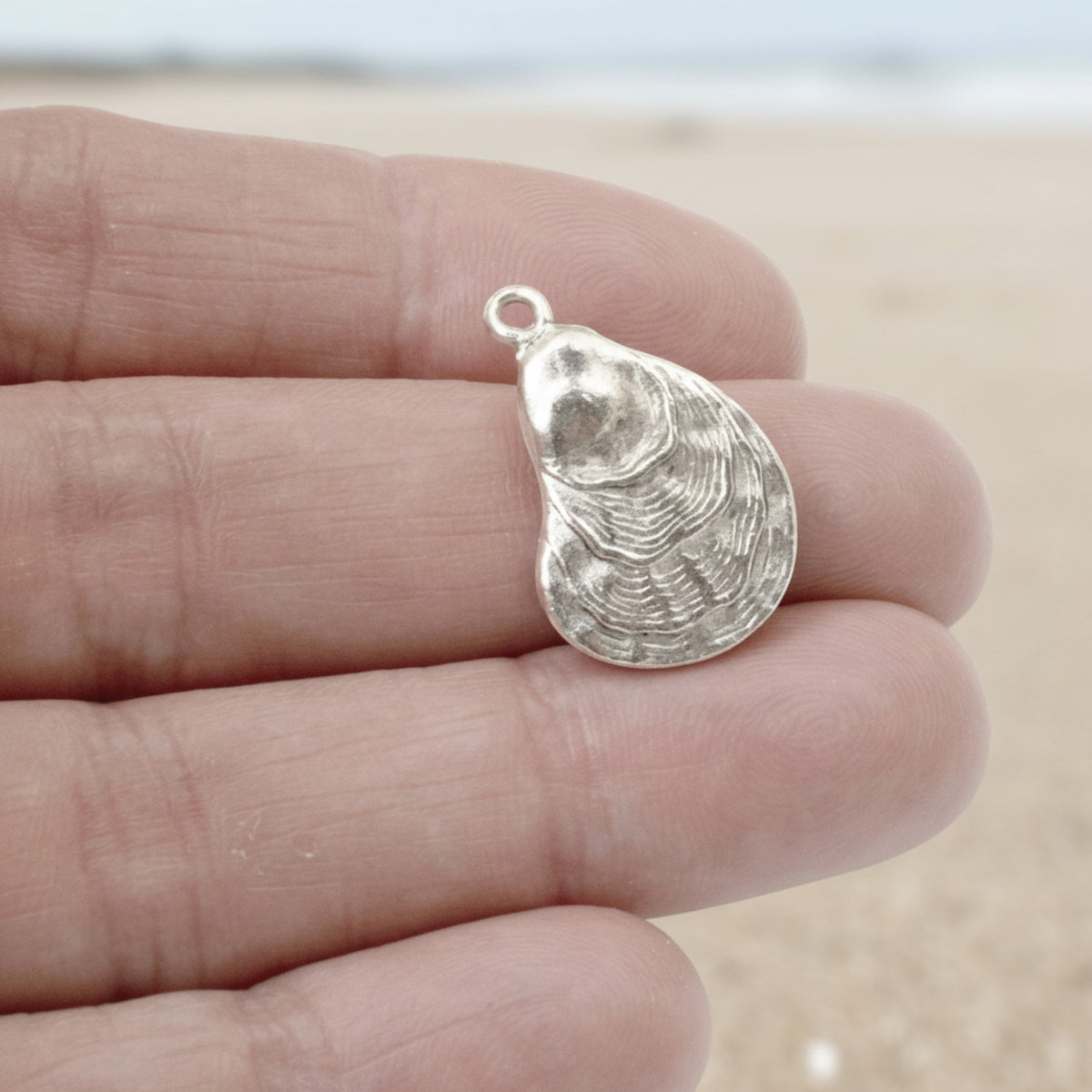 Silver Oyster Charms 2-Pack Coastal Oyster Shell Pendants Ocean Inspired Jewelry