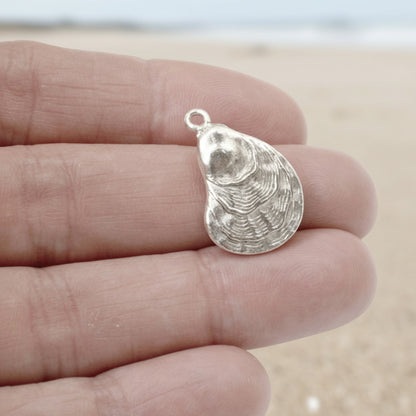 Silver Oyster Charms 2-Pack Coastal Oyster Shell Pendants Ocean Inspired Jewelry