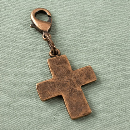 Copper Distressed Cross Clip-On Charm Purse Bag Keychain Faith Boho