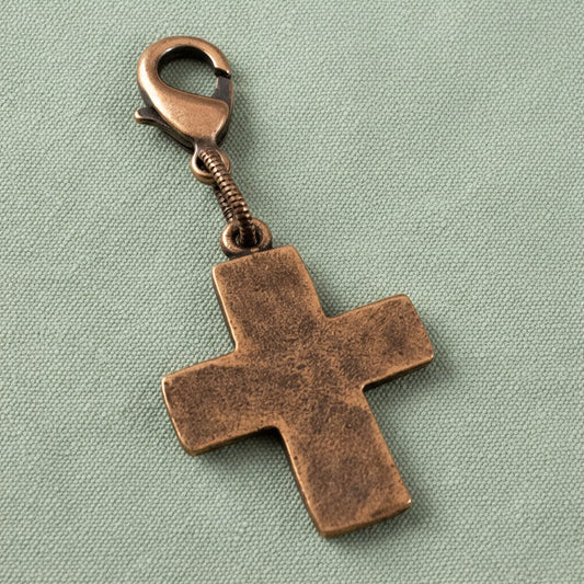 Copper Distressed Cross Clip-On Charm Purse Bag Keychain Faith Boho