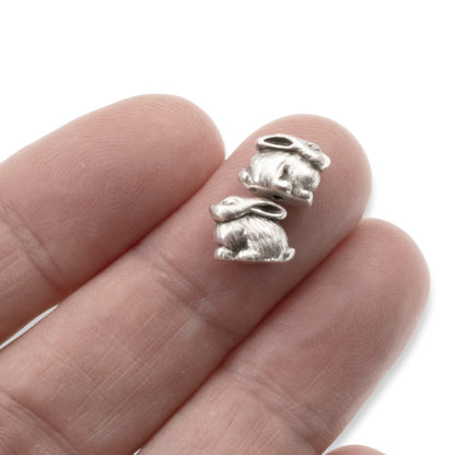 Silver Bunny Beads: 4-Pack Rabbits for Easter Jewelry Making Spring Crafts, Woodland Nature DIY 9mm