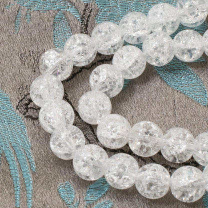 Winter Glass Beads, 8mm White Crackle Beads, Holiday Christmas Ornament DIY