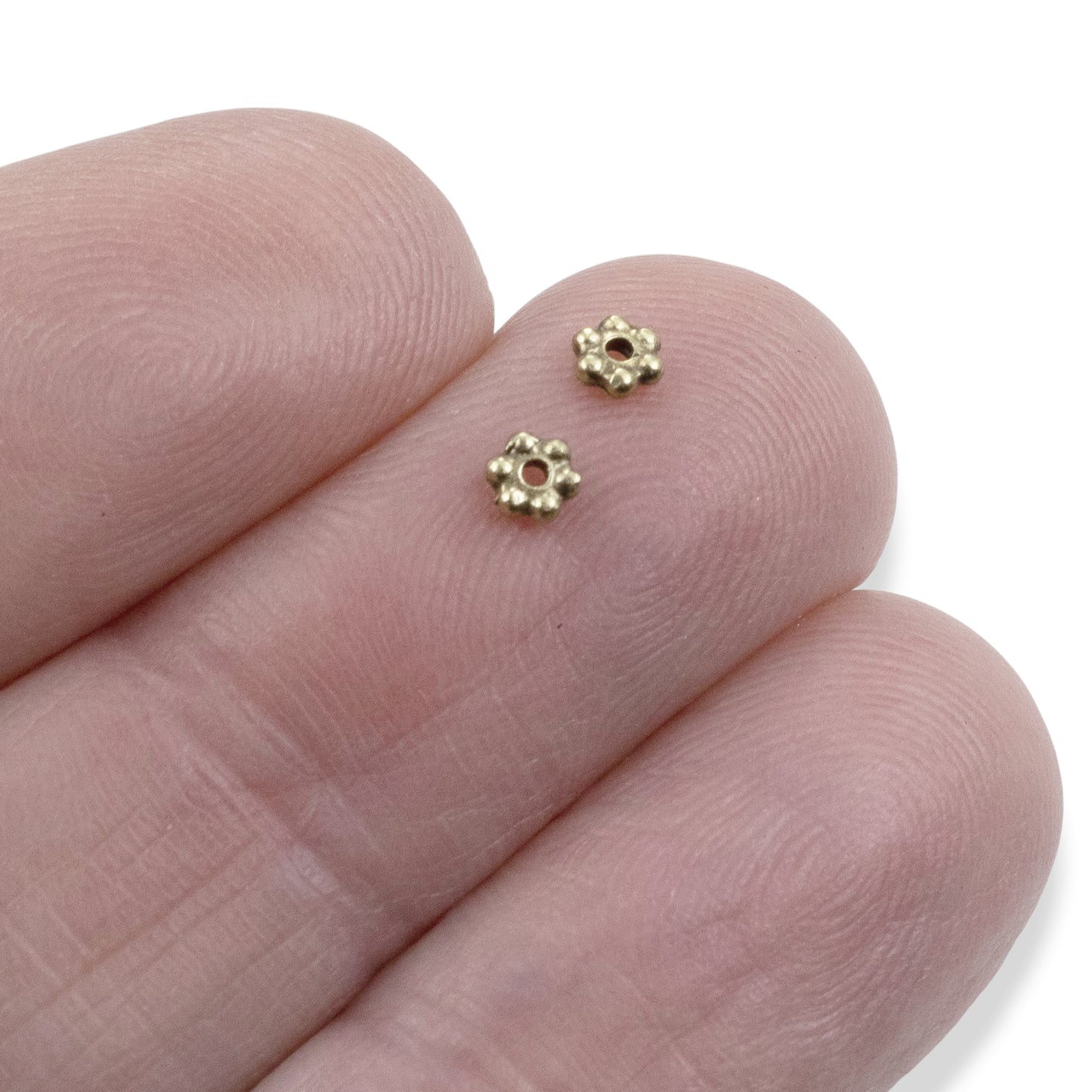 Satin Brass 3mm Daisy Spacers: Heishi Flower Spacers, Tiny Jewelry Beads 50-Pack