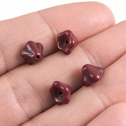 Maroon Red Bell Flower Beads, 25-Pack Czech Glass for Jewelry Crafts, 6x8mm