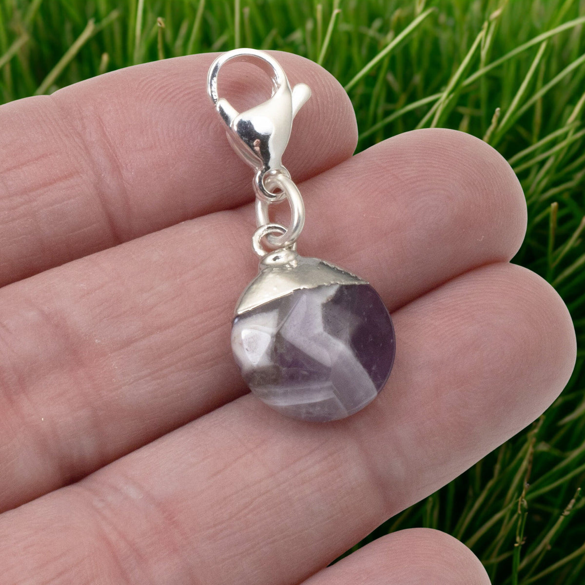 Purple Amethyst Clip-on Charm, Stylish Stone Bag Accessory Easy Clasp Attachment