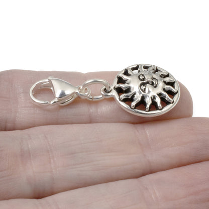 Sunshine Clip-on Charm - Silver Bag Accessory - Sun Zipper Pull - Lobster Clasp