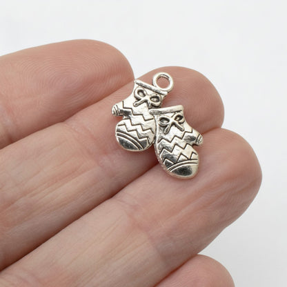 Silver Mitten Charms Winter Holiday Christmas Jewelry Making 20-Pack