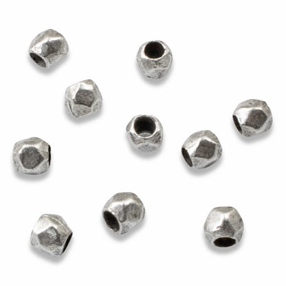 10 Faceted Round 4mm Beads for Leather - Silver Plated Pewter - Nunn Design