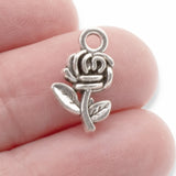 12 Silver Rose Charms, Metal Flower Charms For DIY Jewelry & Crafts