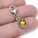 November Birthstone Clip-On Charm, Topaz Crystal with Clip-On Design and Lobster Clasp, Unique Present for Birthday, Small Gift Idea