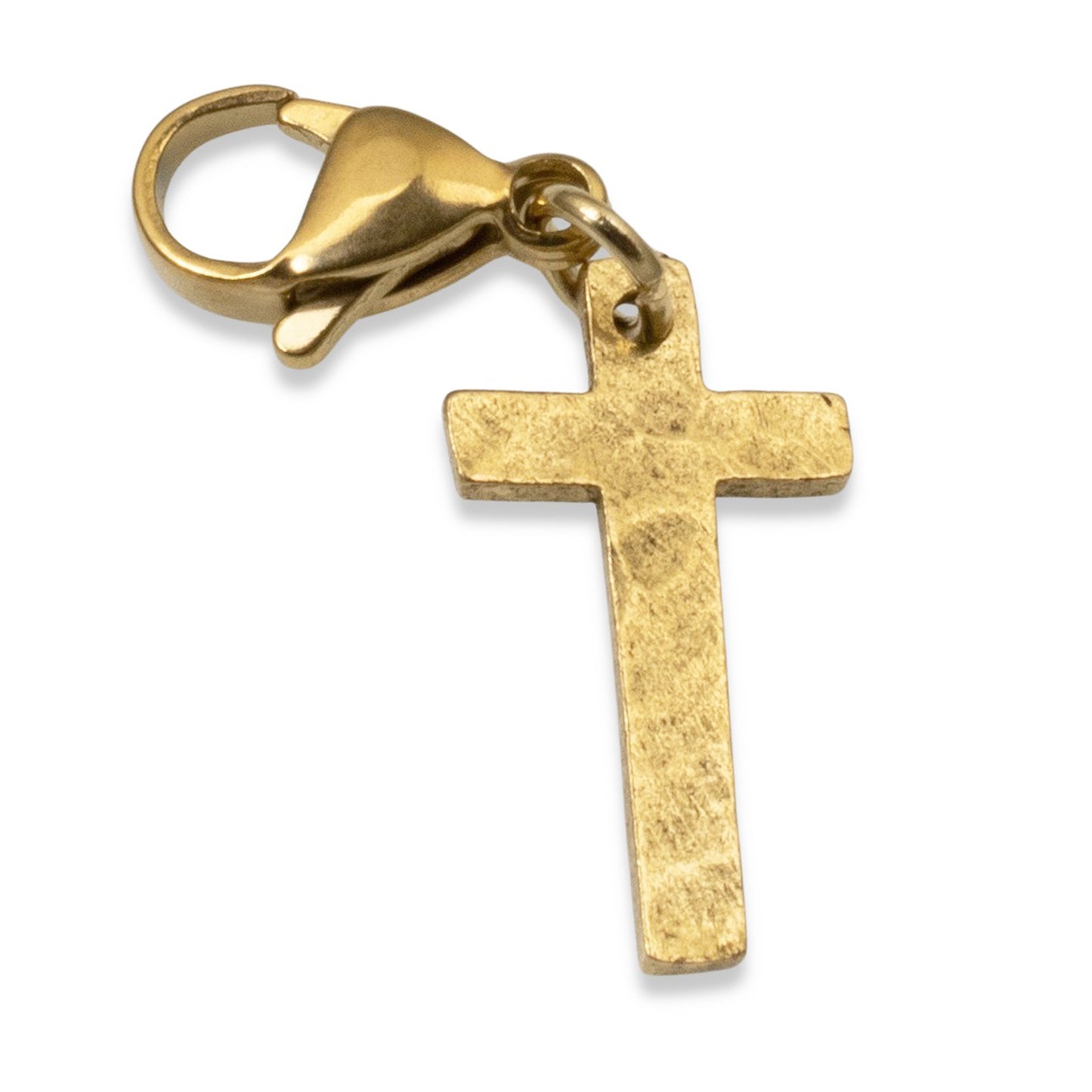 Gold Cross Clip-On Charm: 24k Plated Hammered Finish Religious Pendant Jewelry