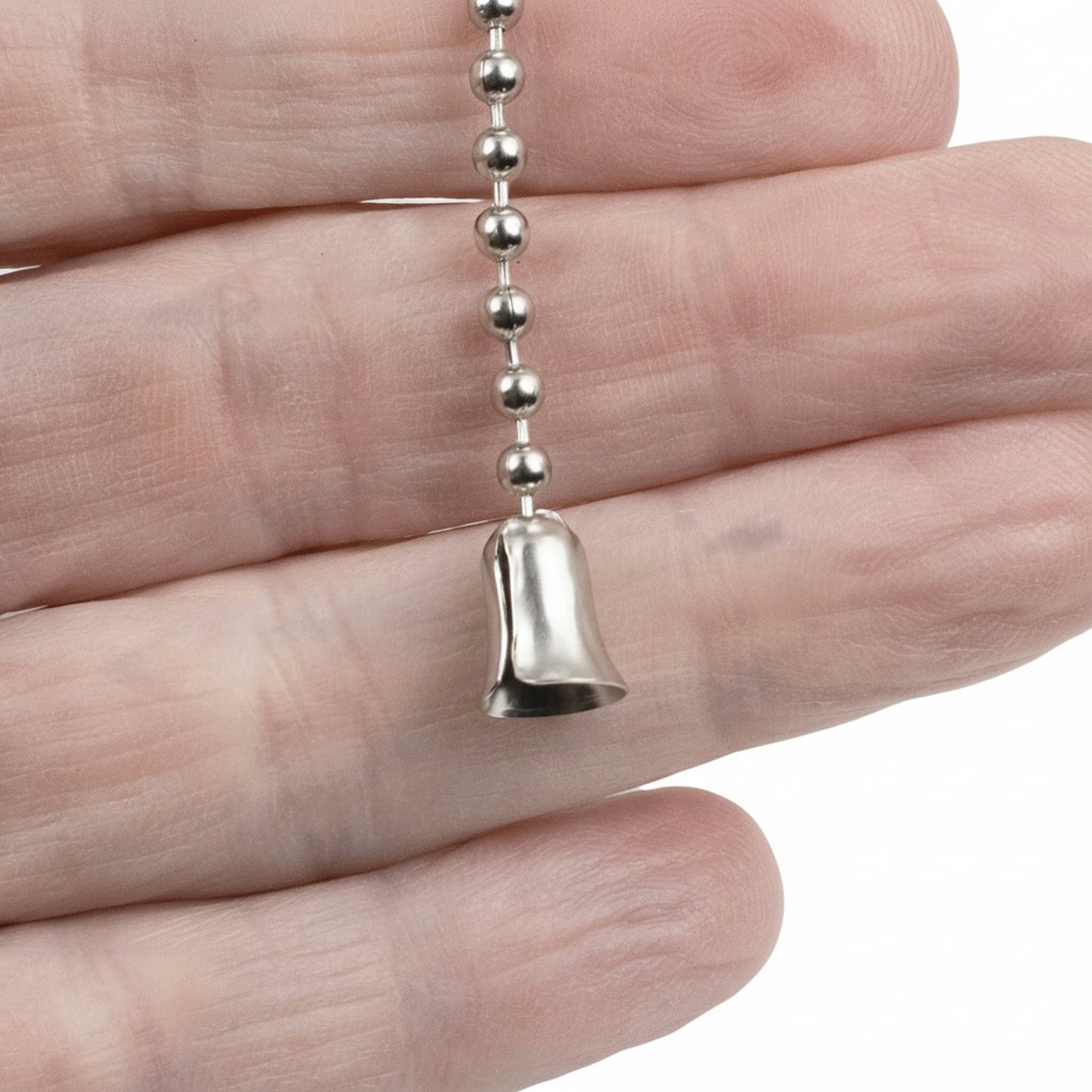 20 Silver Bell Pendants for Pull Chains, Nickel Plated Brass #6 Ball Chain Ends